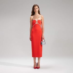 Self-Portrait Red Bandeau Crepe Midi Dress Size 2 $555